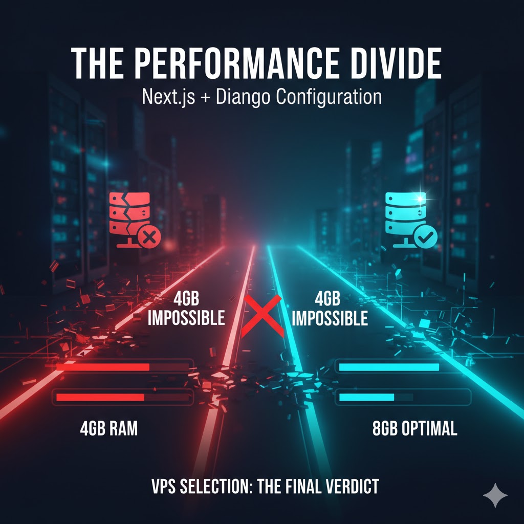 💾 性能の分岐点：Next.js + Django 構成で「メモリ 4GB はなぜ無理で、8GB が最適解だったか」VPS 選定の決定打